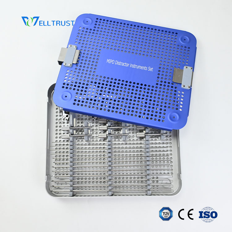 Veterinary MIPO distractor instrument set with Kirschner wires distraction sleeves and sterilization box